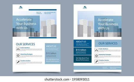 Business flyer layout template in A4  size. Modern Brochure corporate cover design, annual report, poster  with geometric shape and lines for business market on white background, vector illustration