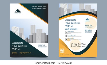Business flyer layout template in A4  size. Modern Brochure template cover design, annual report, poster  with geometric and wavy  lines for business market on white background, vector illustration
