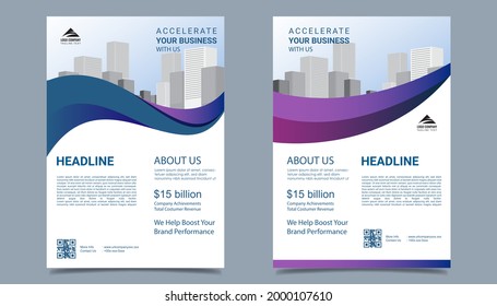 Plantilla de diseño de volante comercial en tamaño A4. Diseño de portada de la plantilla de Brochure moderna, informe anual, afiche con líneas geométricas y onduladas para el mercado empresarial sobre fondo blanco, ilustración vectorial
