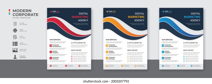 Business flyer layout template in A4 size. Modern Brochure template cover design annual report poster with geometric and wavy lines for business market on white background vector illustration