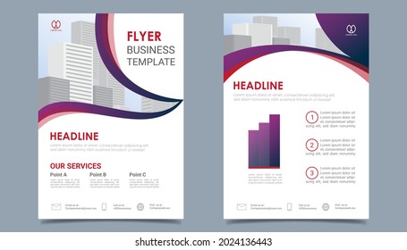 Business flyer layout template in A4  size. Modern Brochure template cover design, annual report with red geometric and wavy  lines for business promotion on white background, vector illustration
