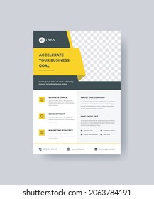 Business flyer layout template in A4 size. Modern brochure cover design. with yellow and black color. for marketing, proposal, promotion, advertise. 