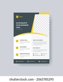 Business flyer layout template in A4 size. Modern brochure cover design. with yellow and black color. for marketing, proposal, promotion, advertise. 