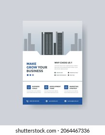 Business flyer layout template in A4 size. Modern brochure cover design. with blue color. for marketing, proposal, promotion, advertise. 