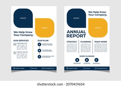 Business flyer layout template in A4 size template. annual report, Modern brochure , cover design, poster with blue and yellow for business promotion on white background, vector illustration