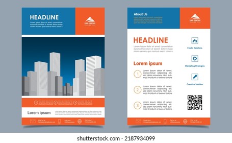 Plantilla de diseño de volante comercial en tamaño A4. Diseño de portada de la plantilla de Brochure moderna, informe anual, afiche con líneas geométricas y onduladas para el mercado empresarial sobre fondo blanco, ilustración vectorial
