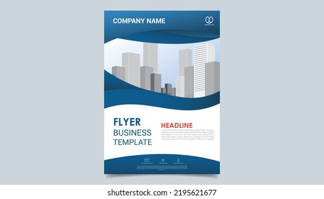 Business flyer layout template in A4  size. Modern Brochure template cover design, annual report, poster  with geometric and wavy  lines for business market on white background, vector illustration
