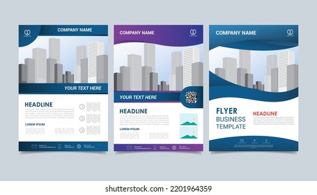 Business flyer layout template in A4  size. Modern Brochure template cover design, annual report, poster  with geometric and wavy  lines for business market on white background, vector illustration
