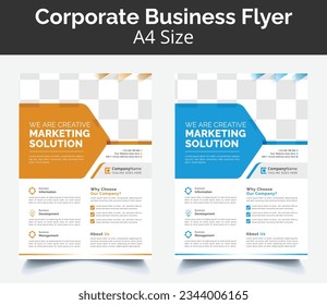 Business flyer layout template in A4 size. Modern Brochure template cover design, annual report, poster with blue wavy lines for business promotion on white background