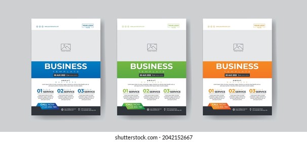 Business flyer layout template in. Modern Brochure template cover design, poster with 3 color for business promotion on white background, vector illustration design template