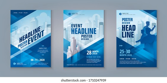 Business Flyer Poster Design Set. Layout Template, Abstract Blue Geometric Triangle Background, invitation Card, presentation, leaflet, Booklet, annual Report,cover brochure,exhibition display, banner