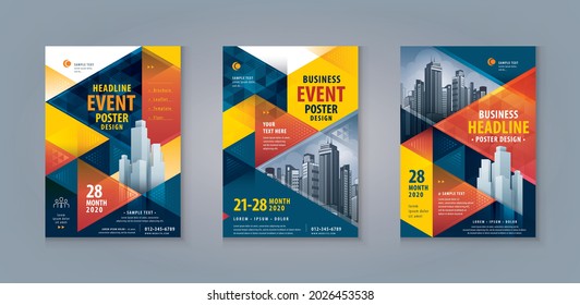 Business Flyer Poster Design Set. Layout Template, Abstract Blue and Red Geometric Triangle Background, invitation Card, presentation, leaflet, Booklet, annual Report, cover brochure,exhibition banner