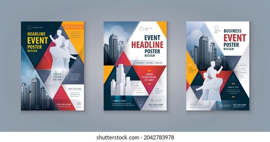 Business Flyer Poster Design Set. Layout Template, Abstract Red and black Geometric Triangle Background, invitation Card, presentation, leaflet, Booklet, annual Report, cover brochure, display,banner