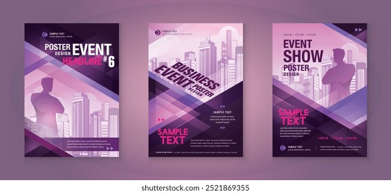 Conjunto de diseño de póster de volante de negocios. Plantilla de diseño, fondo de triángulo geométrico, tarjeta de invitación, presentación, folleto, folleto, informe anual, folleto de la cubierta, exhibición de la exposición, Anuncio