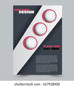 Business flyer template a4 size. Brochure design. Annual report cover. Vector illustration. Pink and grey color