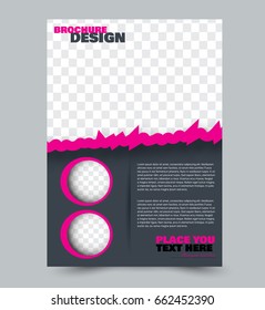 Business flyer template a4 size. Brochure design. Annual report cover. Vector illustration. Grey and pink color.