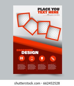 Business flyer template a4 size. Brochure design. Annual report cover. Vector illustration. Red color.