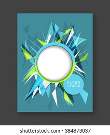 Business flyer template with abstract triangular pattern/corporate banner, brochure or cover design/round space for your content.
