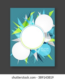 Business flyer template with abstract triangular pattern/corporate banner, brochure or cover design/round space for your content.