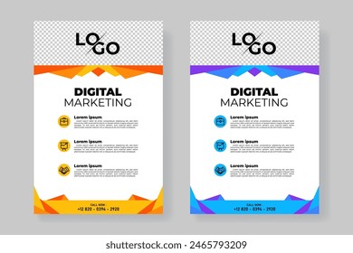 business flyer template in blue modern design, Flat design corporate brochure template