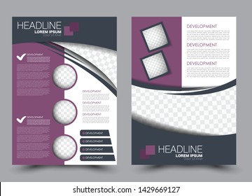 Business flyer, template. Brochure design background. Annual report cover. a4 page for education, school, advertisement, presentation, magazine, book. Purple color. Vector illustration
