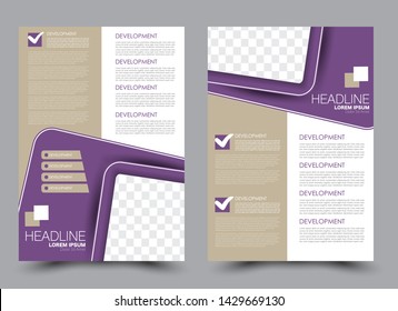 Business flyer, template. Brochure design background. Annual report cover. a4 page for education, school, advertisement, presentation, magazine, book. Purple and brown color. Vector illustration