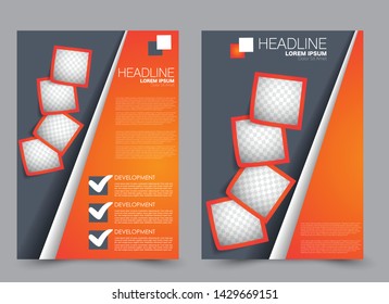 Business flyer, template. Brochure design background. Annual report cover. a4 page for education, school, advertisement, presentation, magazine, book. Orange color. Vector illustration.