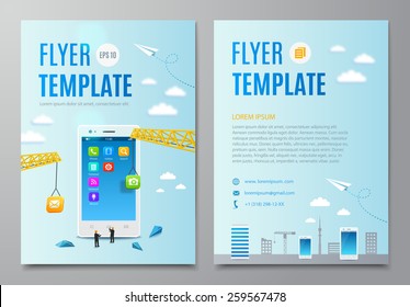 Business Flyer Template. Construction Smartphone, Software And Mobile Application Development. Vector Illustration