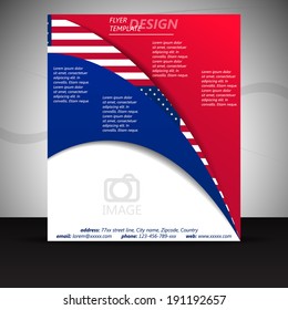 Business flyer template or corporate banner with usa flag/design with place for your content, print, presentation or publishing/vector illustration