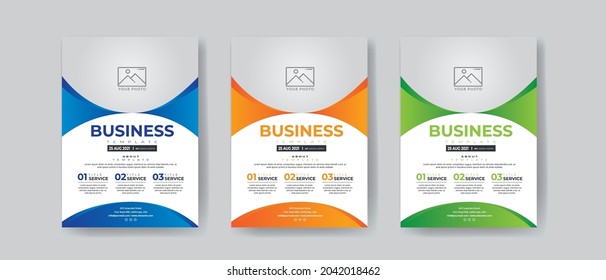 Diseño de plantillas de volante de negocios con 3 colores. Para marketing, propuesta de negocio, promoción, publicidad, publicación, plantilla de diseño de todo el negocio