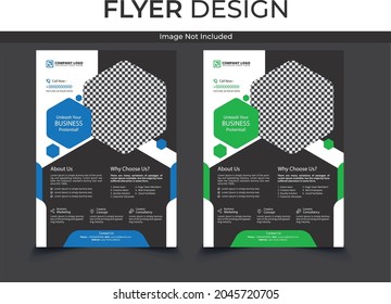 Business flyer template design. Corporate Business Flyer with blue and  green Accents