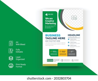 Diseño de plantilla de viajero de negocios. Diseño de afiches creativos, modernos y corporativos para viajero de negocios.  Plantilla de diseño del folleto del folleto comercial en tamaño A4 