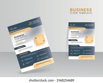 Business Flyer Or Template Design With Services Details On Gray Background.