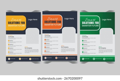 business flyer template design set. 3 templates of different colors a4 flyer template, modern business flyer template, abstract business flyer and creative design