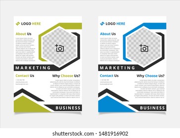 Business flyer template design vector, A4 brochure layout with geometry lime and light blue colour for company poster, annual report cover, and leaflets
