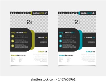 Business flyer template design vector, A4 brochure layout with circle geometry lime and cyan blue colour for company poster, annual report cover, and leaflets