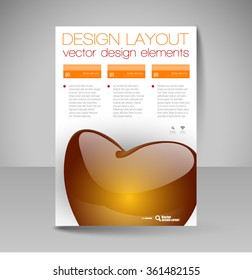 Business flyer template with glossy heart. Valentine's day vector design elements.