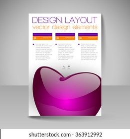 Business flyer template with glossy heart. Valentine's day vector design elements.