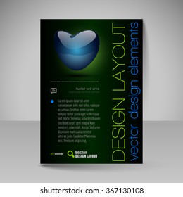 Business flyer template with glossy heart. Valentine's day vector design elements.