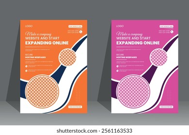 Business flyer template multi colour post set layout.
