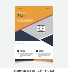 business flyer template with orange gray and blue geometric layout