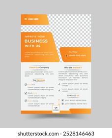 Plantilla Business Flyer, perfecta para cualquier uso personal o corporativo. Es ideal para cualquier proyecto de empresa. Puede editar fácilmente este folleto, es 100% personalizable, todos los objetos son redimensionables.