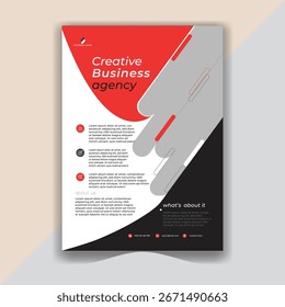 Modelo de panfleto de negócios com vermelho, branco e preto.