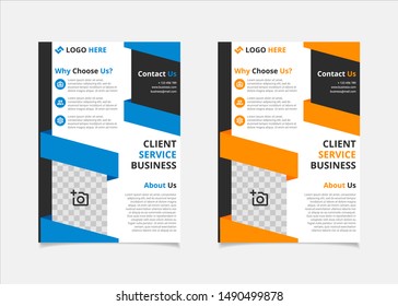 Business flyer template vector design, A4 brochure template blue and amber colours geometry shapes used for business poster layout, corporate banners, annual report cover and leaflets