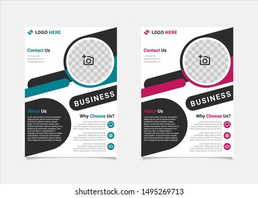 Business flyer template vector design, A4 brochure template blue and pink colours circle geometry shapes used for business poster layout, IT Company flyer,  corporate banners, and leaflets