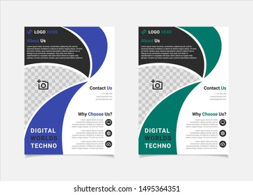 Business flyer template vector design, A4 brochure template blue and tale colours geometry shapes used for business poster layout, IT Company flyer,  corporate banners, and leaflets