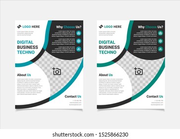 Business flyer template vector design, US Letter brochure template blue and teal polygon geometry shapes used for business poster layout, IT Company flyer, corporate banners, and leaflets