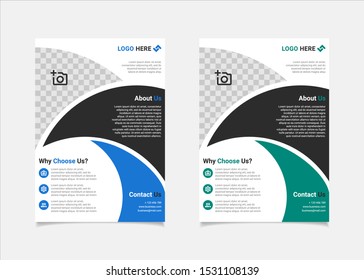 Business flyer template vector design, A4 brochure template blue and teal geometry shapes used for business poster layout, IT Company flyer, corporate banners, and leaflets