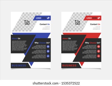 Business flyer template vector design, A4 brochure template blue and red geometry shapes used for business poster layout, IT Company flyer, corporate banners, and leaflets