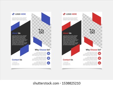 Business flyer template vector design, A4 brochure template blue and red geometry shapes used for business poster layout, IT Company flyer, corporate banners, and leaflets